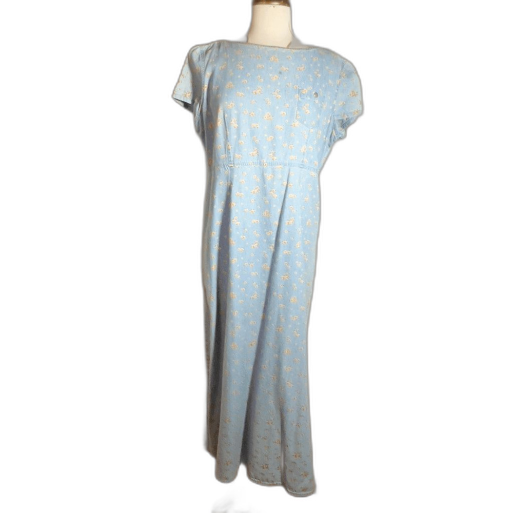 Villager Sport 90s Vintage Rose Denim Maxi Dress M Cottagecore Prairie Romantic
